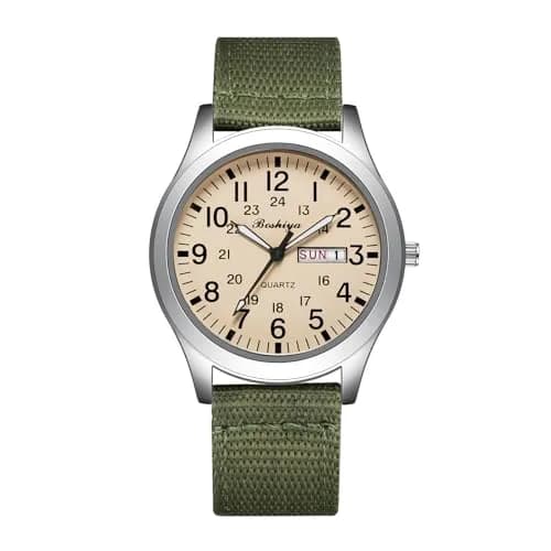 BOSHIYA Military Quartz Watch 40mm Case | Easy-Read Luminous Dial, Green Nylon Band thumbnail 1