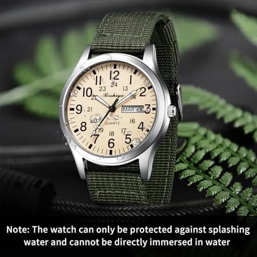 BOSHIYA Military Quartz Watch 40mm Case | Easy-Read Luminous Dial, Green Nylon Band thumbnail 5