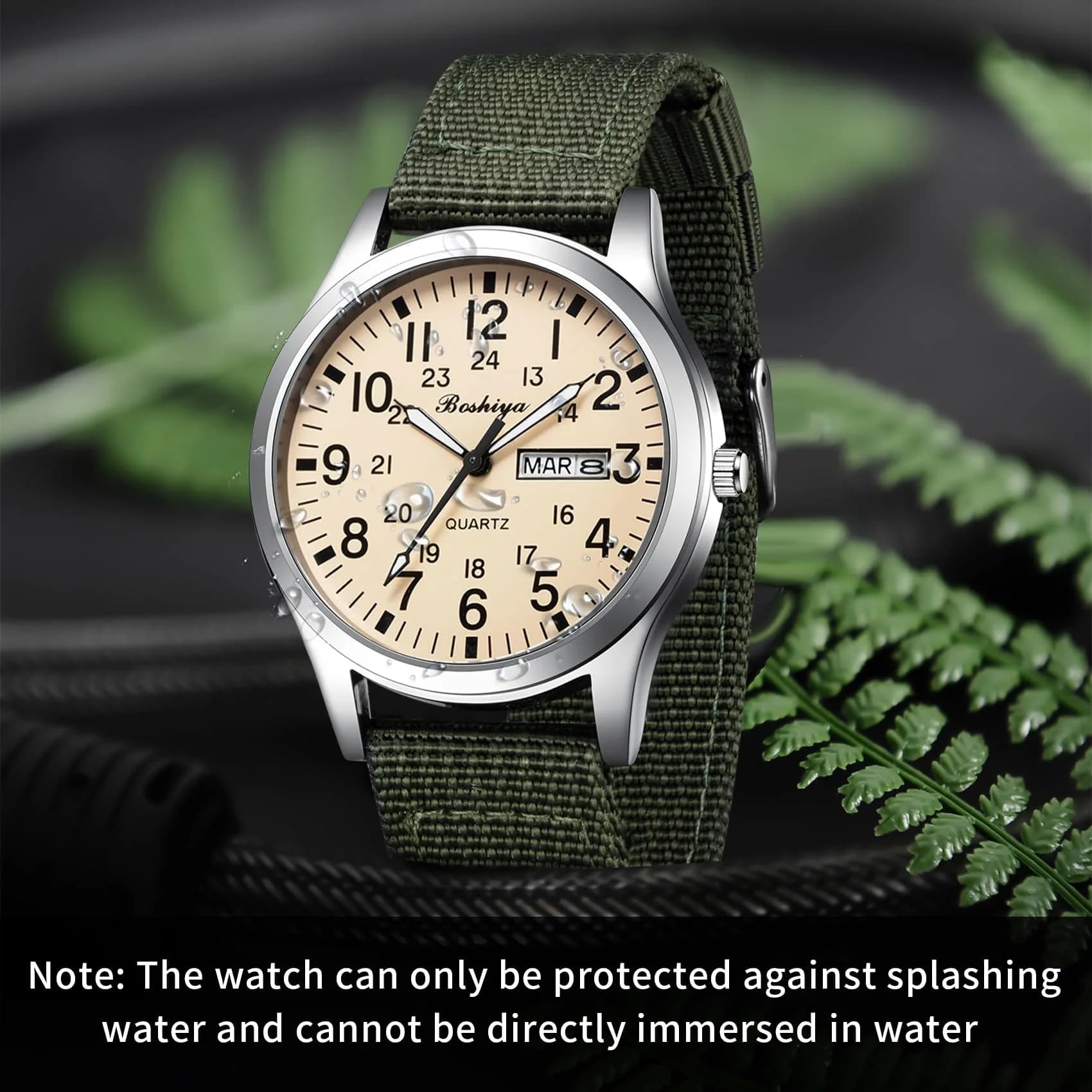 BOSHIYA Military Quartz Watch 40mm Case | Easy-Read Luminous Dial, Green Nylon Band - view 5