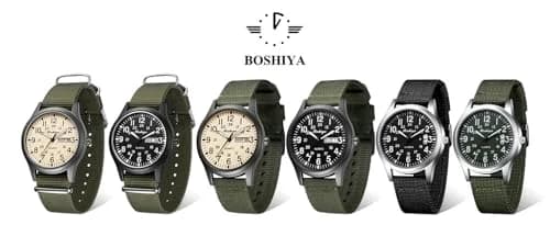 BOSHIYA Military Quartz Watch 40mm Case | Easy-Read Luminous Dial, Green Nylon Band thumbnail 7