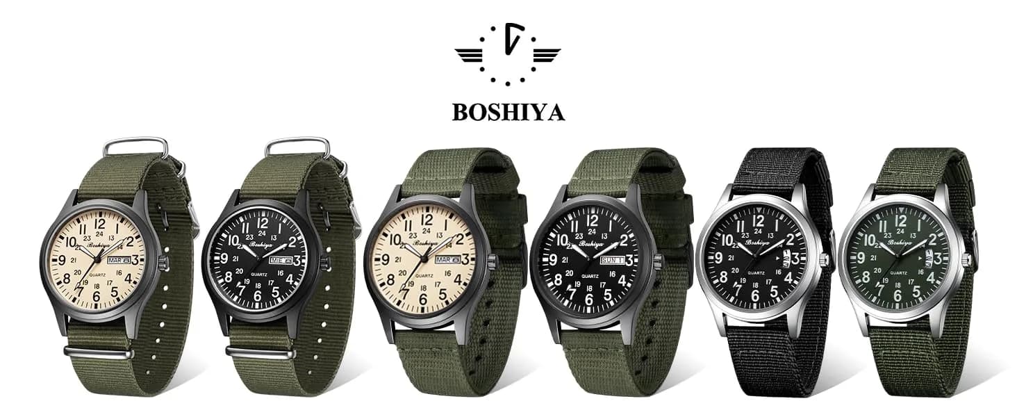 BOSHIYA Military Quartz Watch 40mm Case | Easy-Read Luminous Dial, Green Nylon Band - view 7
