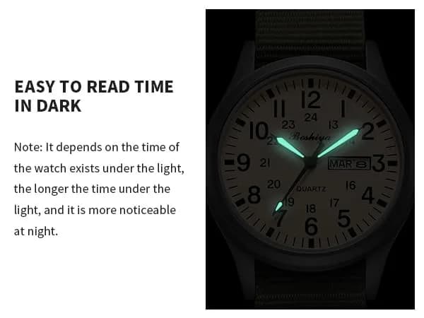 BOSHIYA Military Quartz Watch 40mm Case | Easy-Read Luminous Dial, Green Nylon Band - view 3