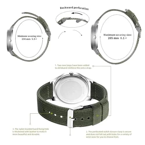 BOSHIYA Military Quartz Watch 40mm Case | Easy-Read Luminous Dial, Green Nylon Band thumbnail 4