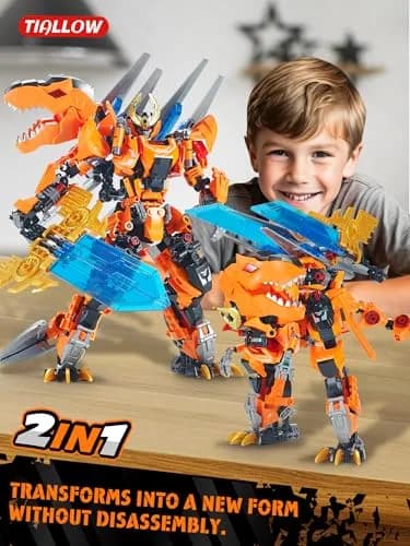 TIALLOW T-Rex Mech Set Dinosaur Transform Robot Model Building Toy | 2-in-1 Dinosaur & Mech thumbnail 2