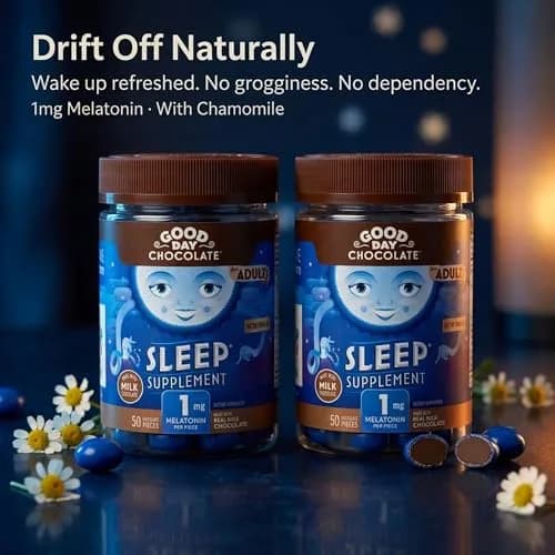 Good Day Chocolate Melatonin for Adults 2 Pack | Natural Sleep Aid with Chamomile & Fair Trade Chocolate thumbnail 5