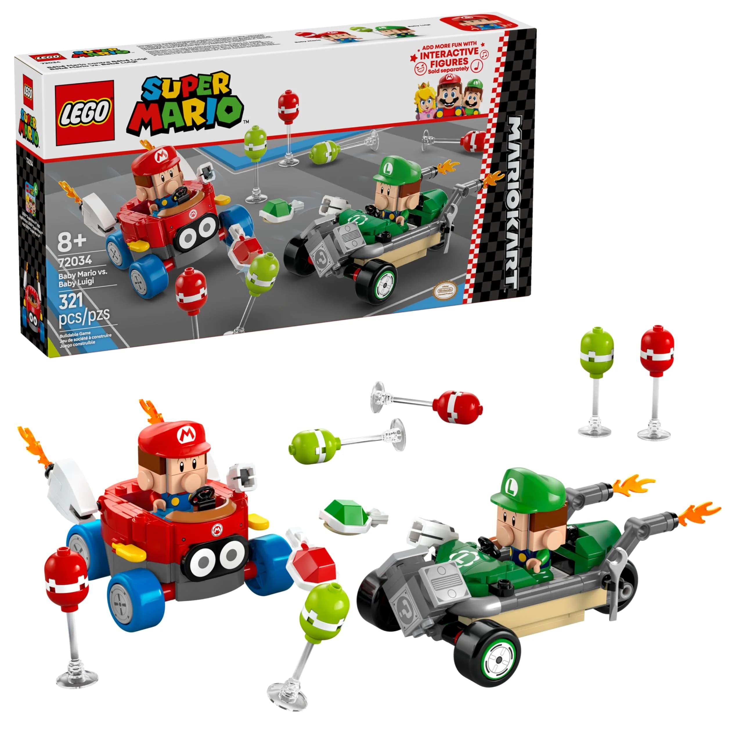 LEGO Super Mario Mario Kart Baby Mario vs Baby Luigi Set | Collectible Toy Building Set for Kids 8+