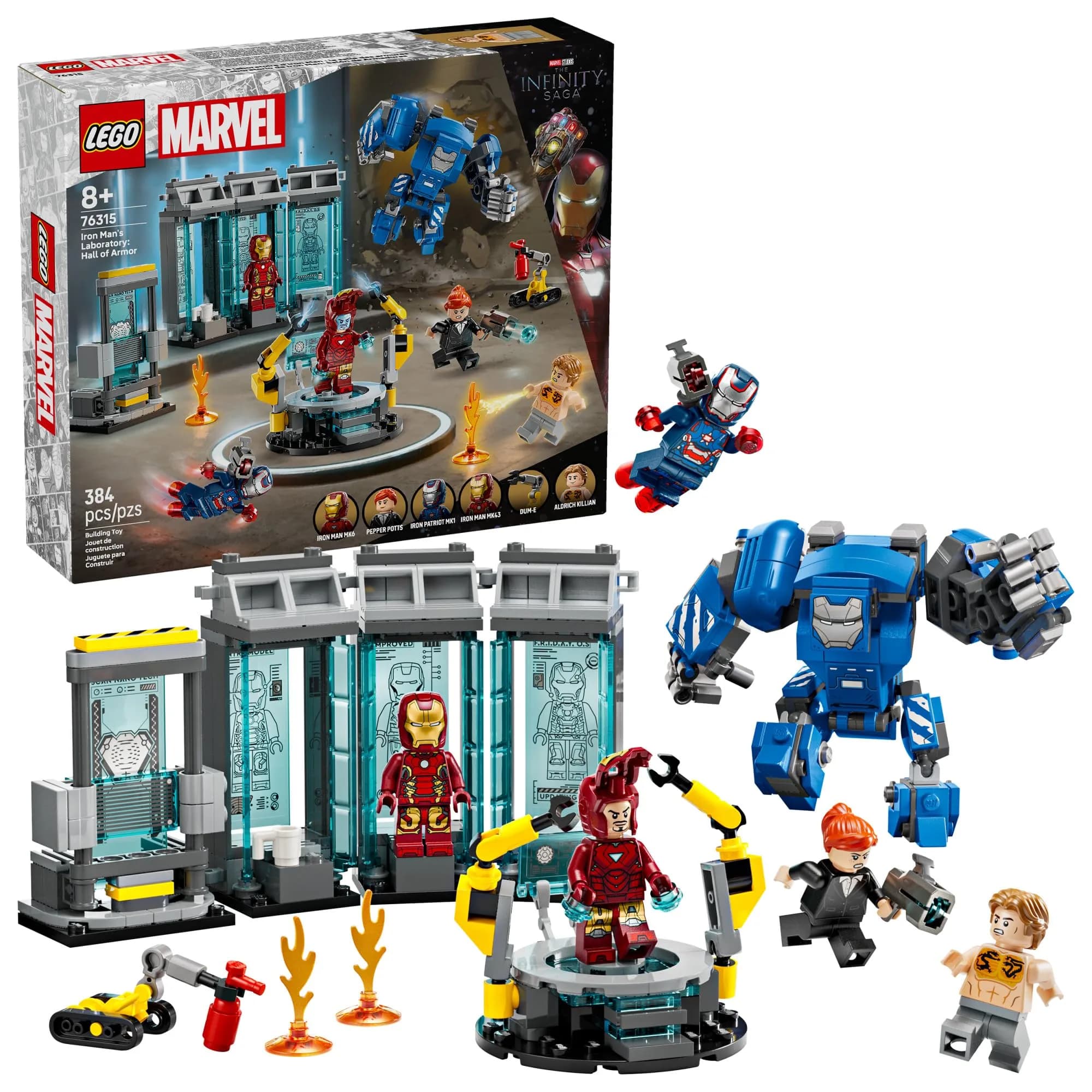 LEGO Marvel Iron Man’s Laboratory: Hall of Armor Building Toy - Marvel Superhero Toy for Kids, Boys and Girls, Ages 8+ | Minifigures & Mech