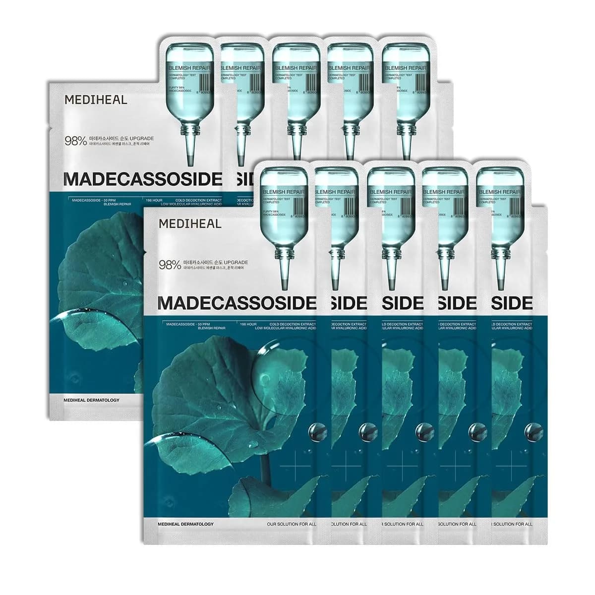 MEDIHEAL Madecassoside Essential Face Sheet Mask 10 Count (240 ml) | Blemish Repair for Redness-Prone Skin - main product image