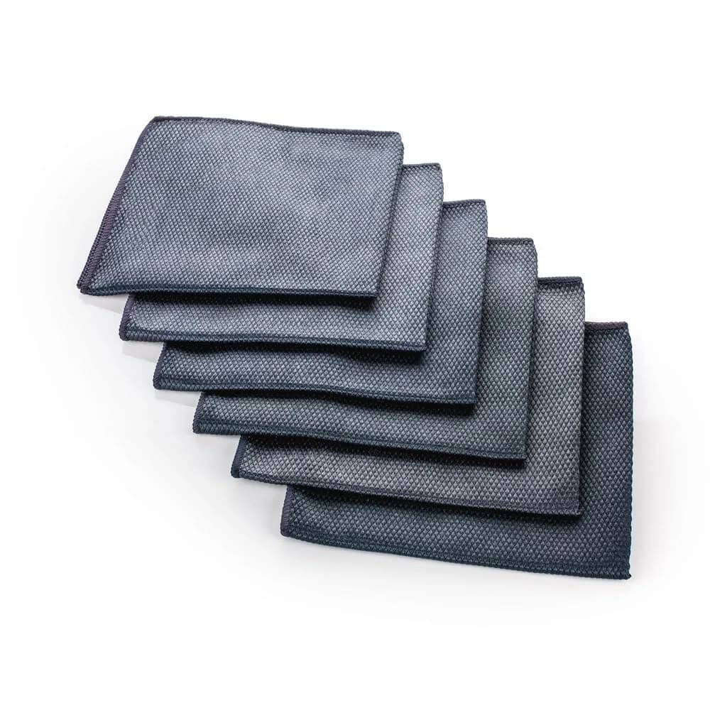 The Rag Company Diamond Weave Glass & Window Towel 40cm x 40cm (16in x 16in) Blue (6-Pack) | Streak-Free Shine for Mirrors & Chrome — Black / 16in x16 in