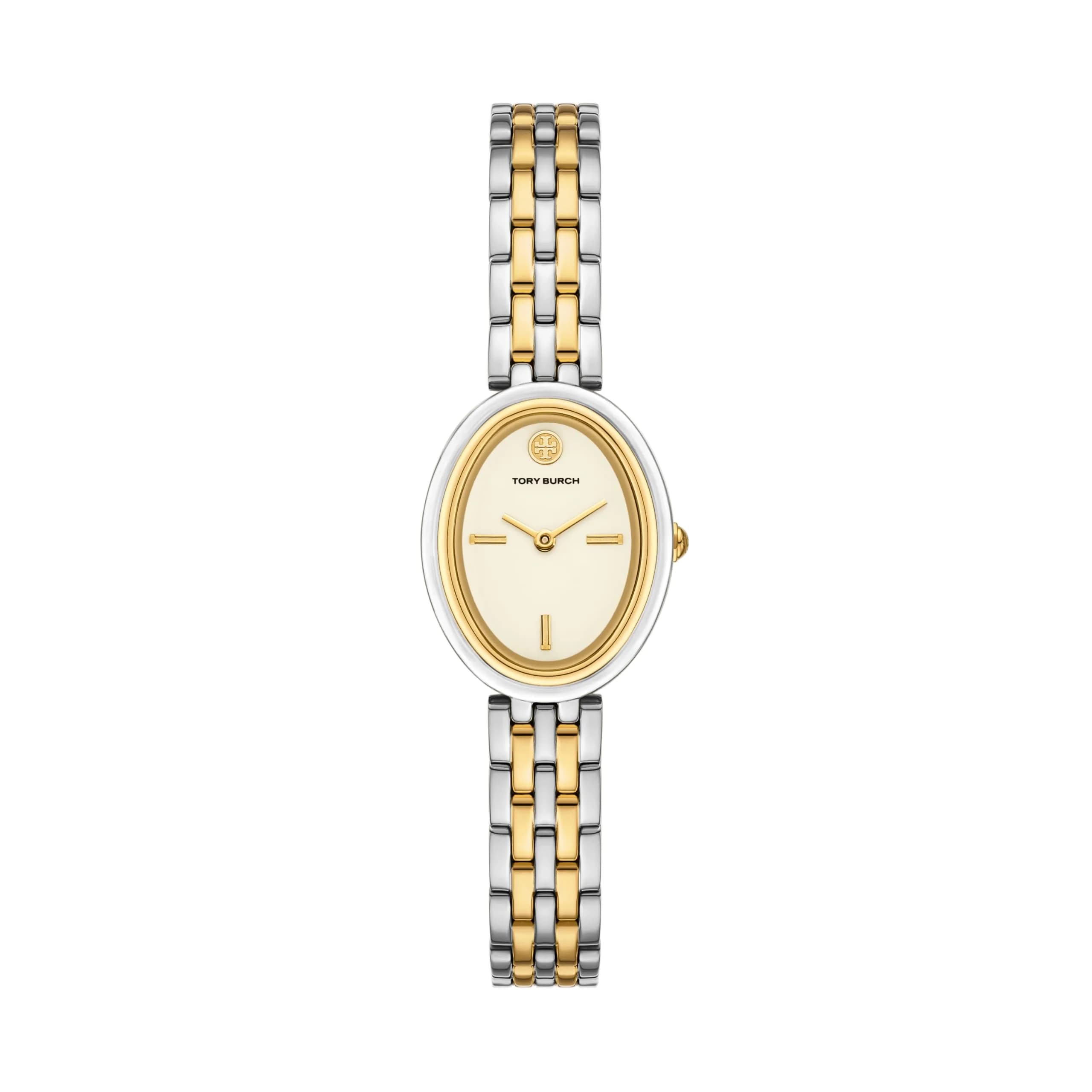 Tory Burch Women's Oval Two-Tone Stainless Steel Bracelet Watch (Model: TBW6033) | Elegant, feminine design for daily or formal wear
