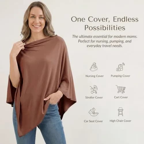 Konssy Rayon Made from Bamboo Nursing Cover Chestnut | Soft, Breathable, Stretchy Poncho for Discreet Breastfeeding thumbnail 2