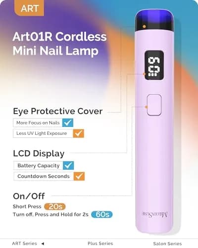 MelodySusie Handheld Flash Cure Nail Lamp P-ART01R | Cordless, UV LED, 20s/60s Timer, 90 Min Battery, Eye-Protection Cover thumbnail 2