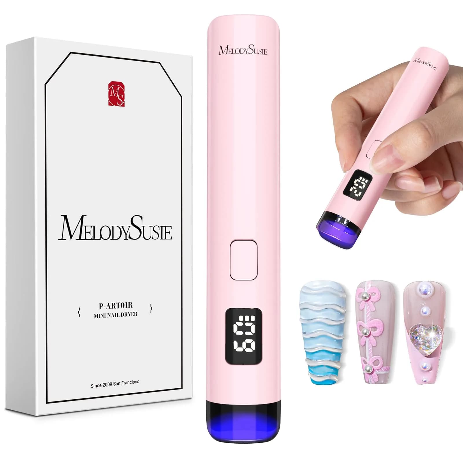 MelodySusie Handheld Flash Cure Nail Lamp P-ART01R | Cordless, Spot Cure, 20s/60s Timer, 450mAh Battery
