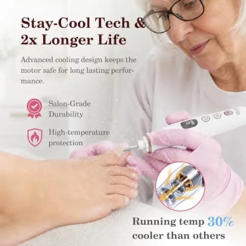 PELCAS Cordless Electric Nail File 6.5" (16.5cm) with LED Light | 10 Speeds, 5-Hour Battery thumbnail 4