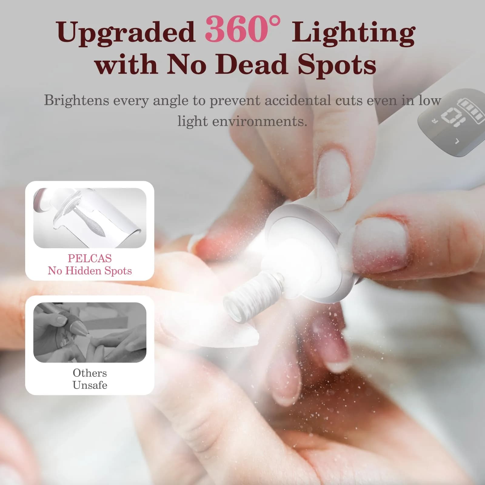 PELCAS Cordless Electric Nail File 6.5" (16.5cm) with LED Light | 10 Speeds, 5-Hour Battery - view 8