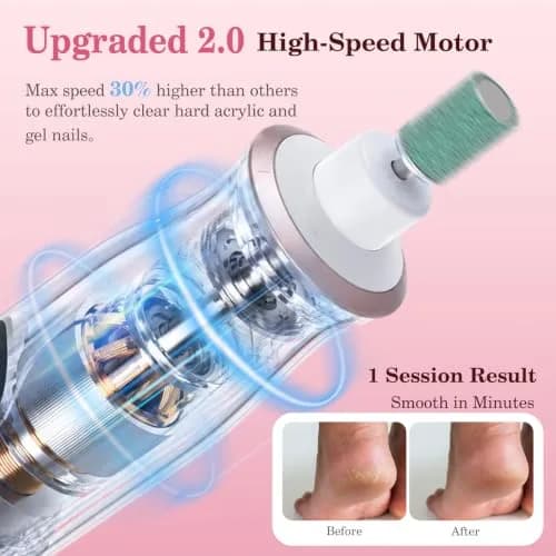 PELCAS Cordless Electric Nail File 6.5" (16.5cm) with LED Light | 10 Speeds, 5-Hour Battery thumbnail 2