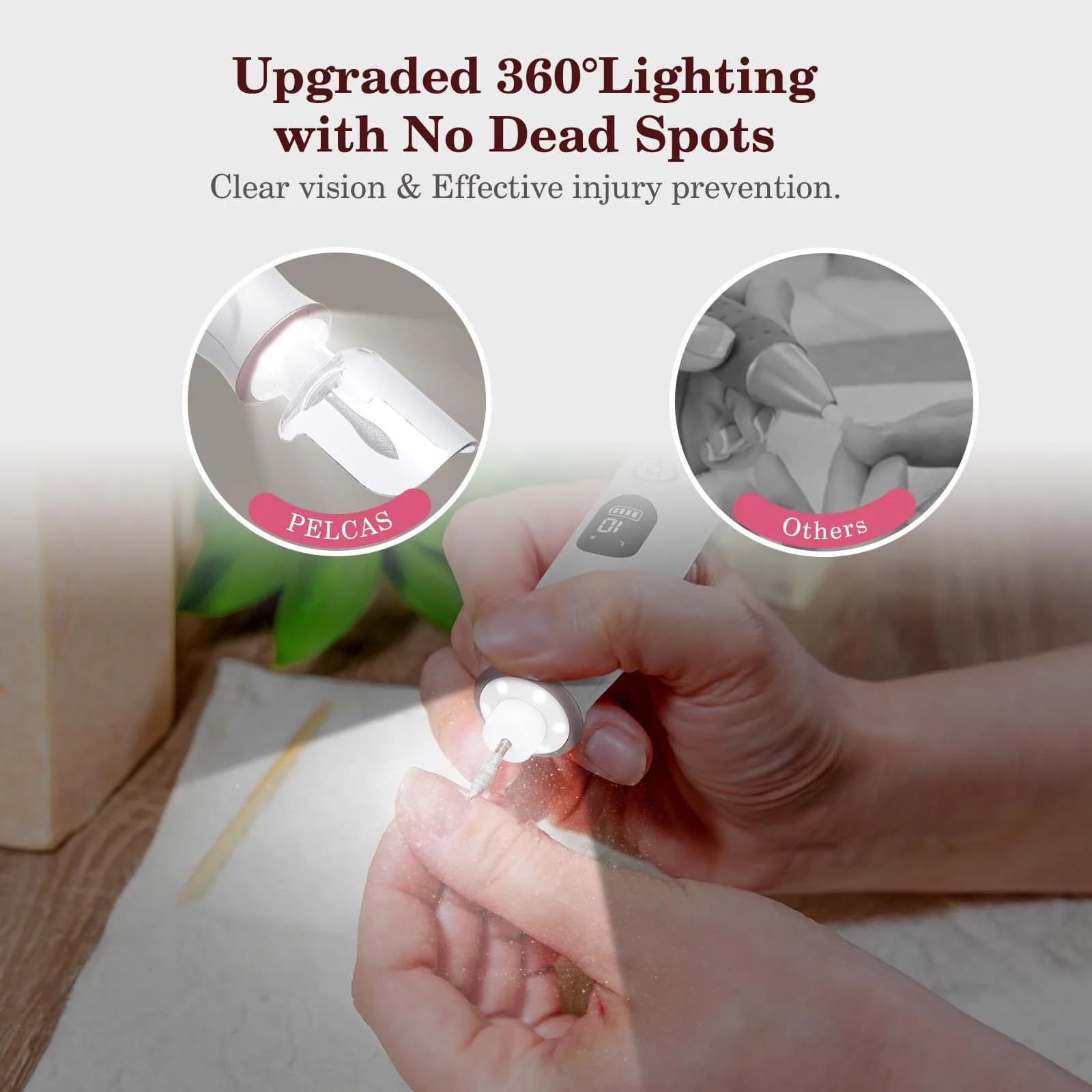 PELCAS Cordless Electric Nail Drill with LED Light - Portable Manicure & Pedicure Kit (White, 5-Hour Battery) - view 4