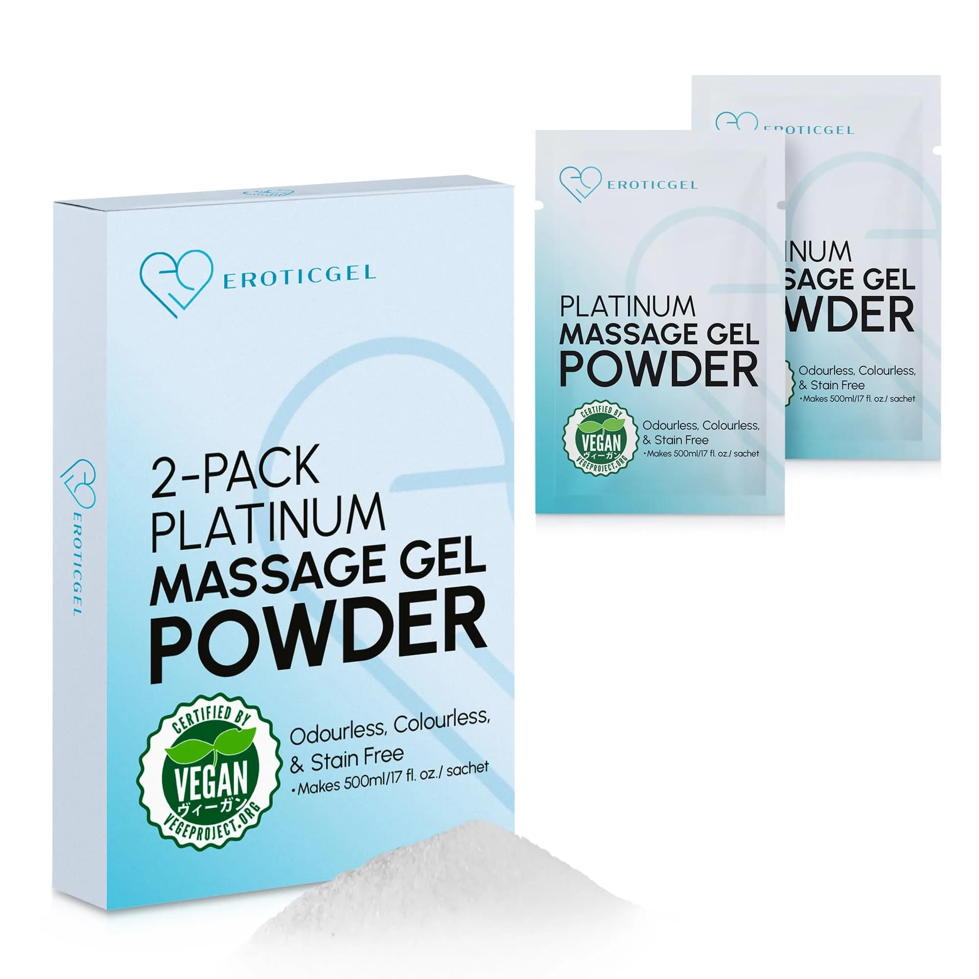 EROTICGEL Japanese Nuru Massage Gel Powder Platinum 2x5g (10g Total) | Vegan, Made in Japan, Unscented — Colorless