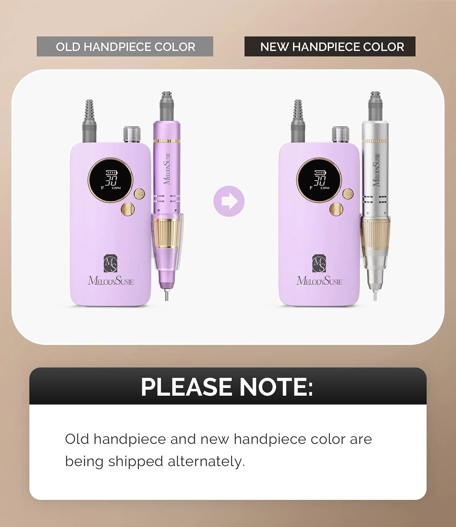 MelodySusie SC320F Rechargeable Nail Drill 30000RPM | Pastel Lily Lavender Clip-On E-File in Purple - view 2