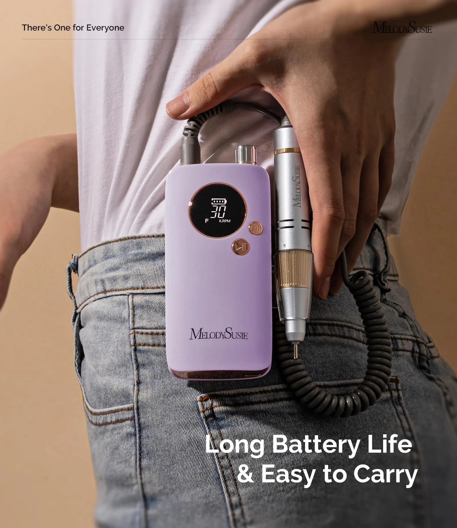 MelodySusie SC320F Rechargeable Nail Drill 30000RPM | Pastel Lily Lavender Clip-On E-File in Purple - view 3
