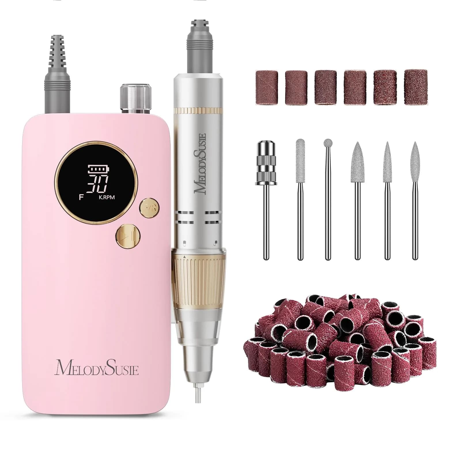 MelodySusie SC320F Rechargeable Clip-On Nail Drill 30000RPM | Pastel Pink Design for Manicure Shaping - main product image