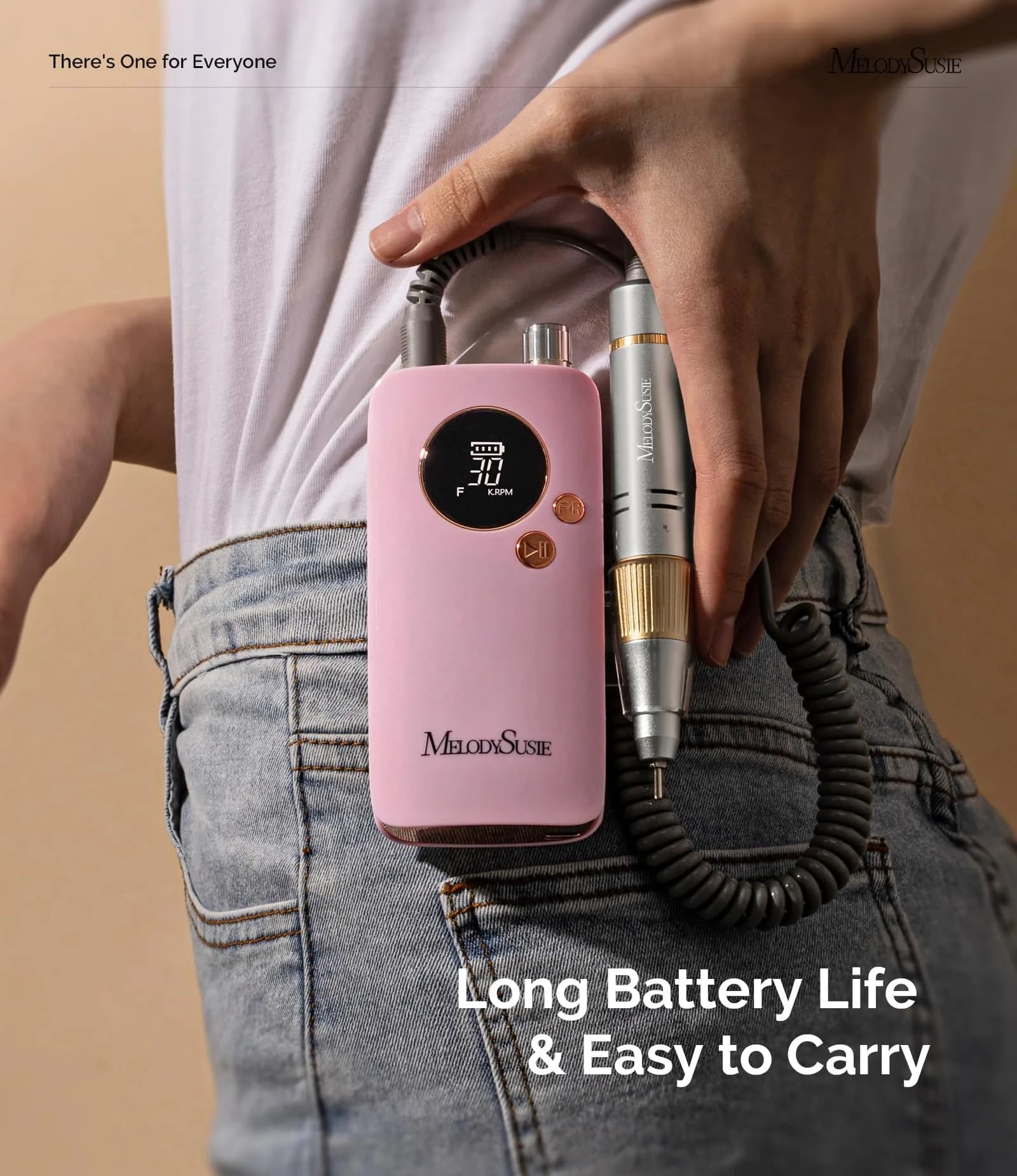 MelodySusie SC320F Rechargeable Clip-On Nail Drill 30000RPM | Pastel Pink Design for Manicure Shaping - view 4