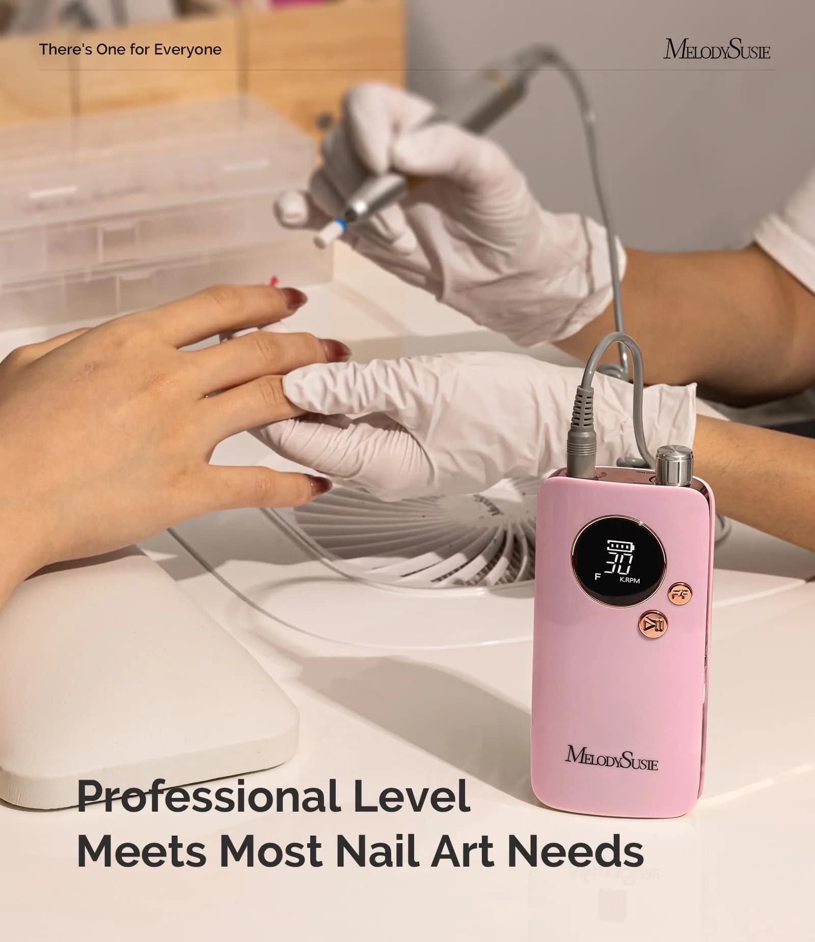 MelodySusie SC320F Rechargeable Clip-On Nail Drill 30000RPM | Pastel Pink Design for Manicure Shaping - view 6