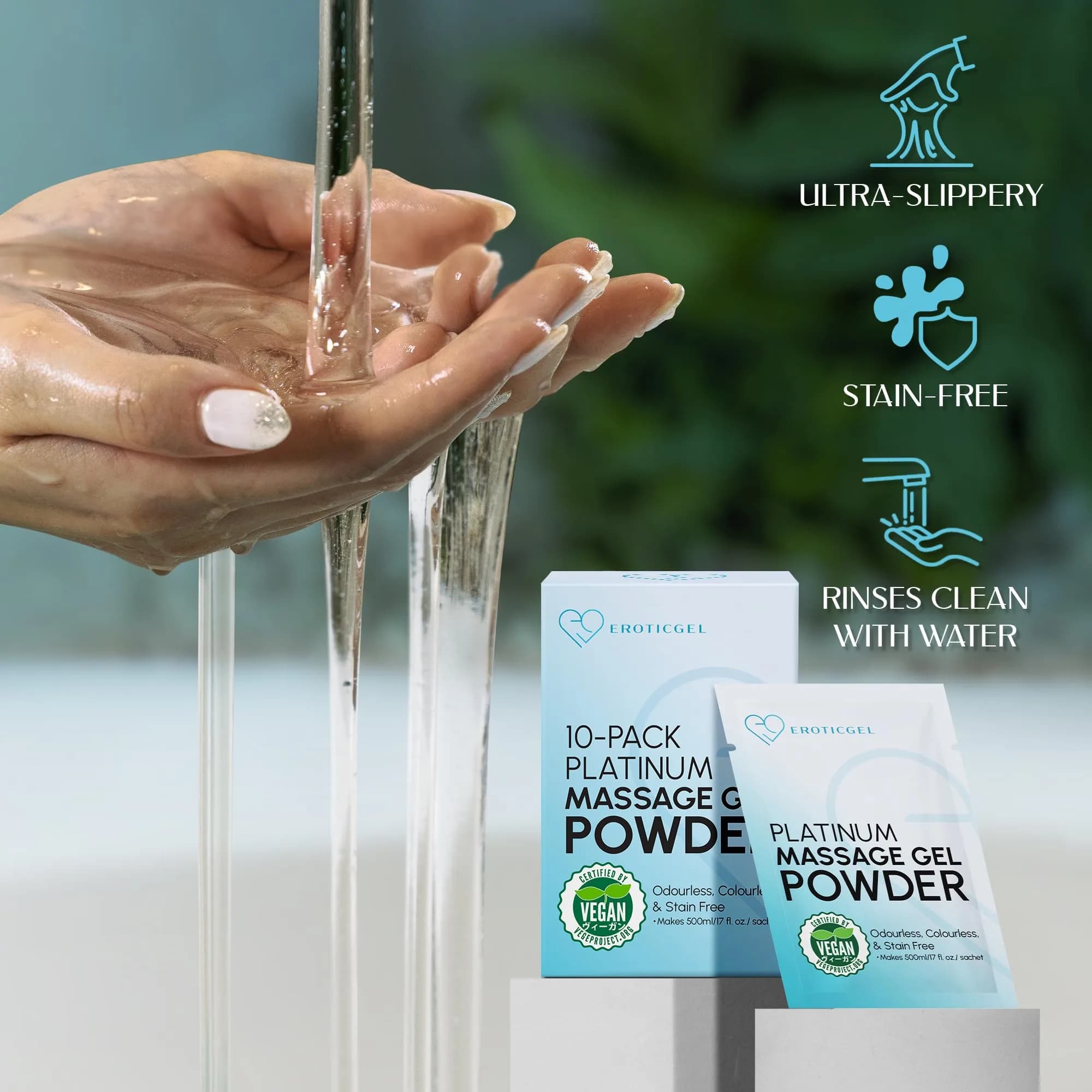 EROTICGEL Japanese Nuru Massage Gel Powder Platinum 10x5g (50g Total) | Vegan, Made in Japan, Fragrance-Free - view 3
