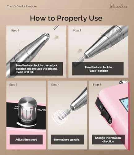 MelodySusie Nail Drill SC320H Pink | Cordless, 30000RPM, LCD Display, 10-14h Battery thumbnail 3