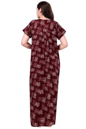 Soulemo Women's Alpine Nighty - M (Bust 42) Maroon Floral Print | Full Length Short Sleeve Button Down thumbnail 5