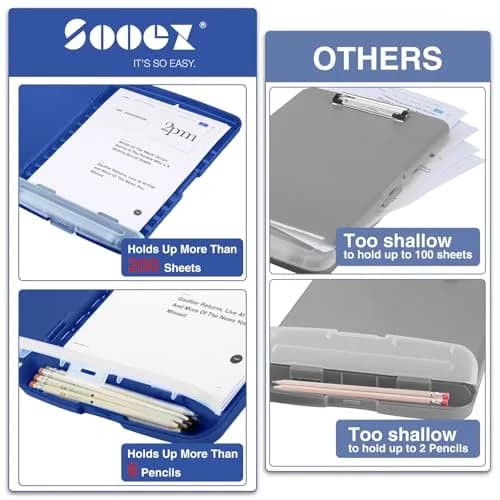 Sooez Storage Clipboard Dark Blue With Black Clip 8.5x11 Inch | High Capacity Organizer for Students & Professionals thumbnail 2