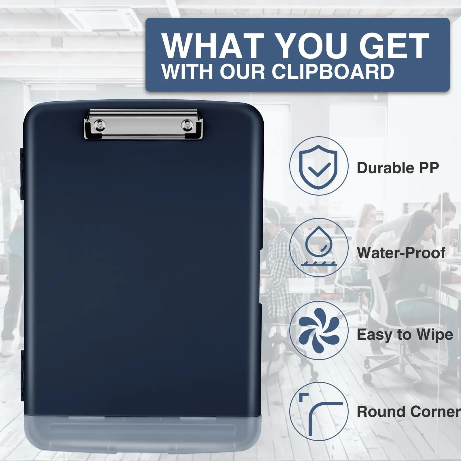 Sooez Clipboard with Storage, Clip Board 8.5 x 11 with Pen Holder, Plastic Organization Case Box for Letter Legal A4 Size Paper, Low Profile Clip, Nurses Teachers Must Haves, School & Office Supplies (Dark Blue) - view 4