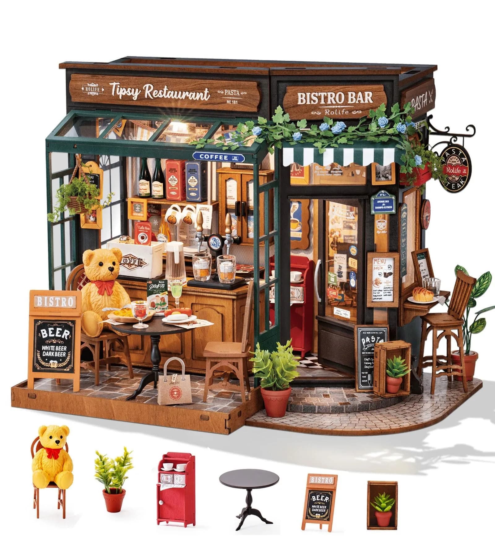 Rolife Miniature Coffee Bar Dollhouse Kit 297pcs 1:18 Scale Creative Gift for Adults - main product image