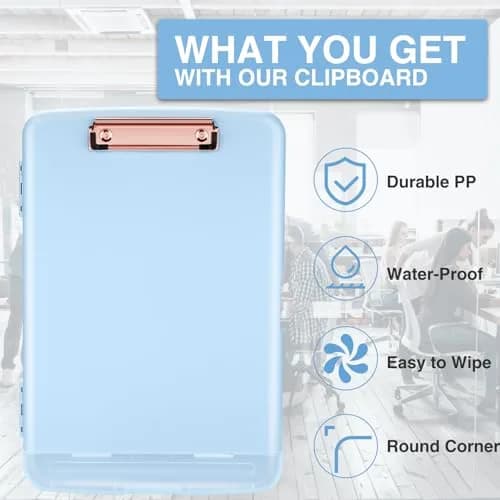 Sooez Storage Clipboard Baby Blue With Rose Gold Clip 36.8 cm (14.5 in) | High Capacity Paper Organizer thumbnail 4