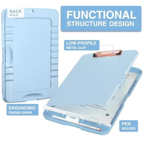 Sooez Storage Clipboard Baby Blue With Rose Gold Clip 36.8 cm (14.5 in) | High Capacity Paper Organizer thumbnail 2