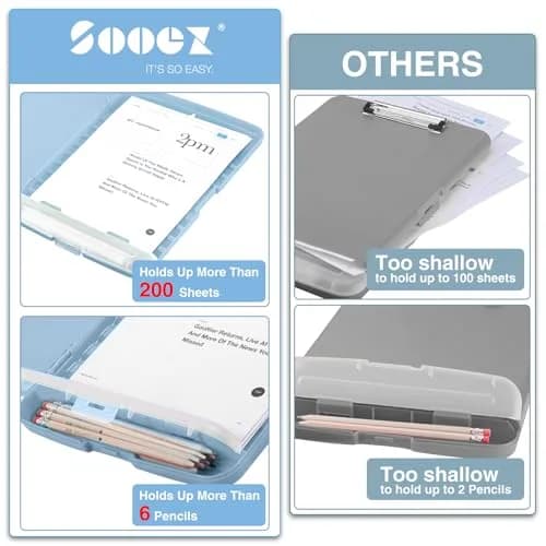 Sooez Storage Clipboard Baby Blue With Rose Gold Clip 36.8 cm (14.5 in) | High Capacity Paper Organizer thumbnail 3