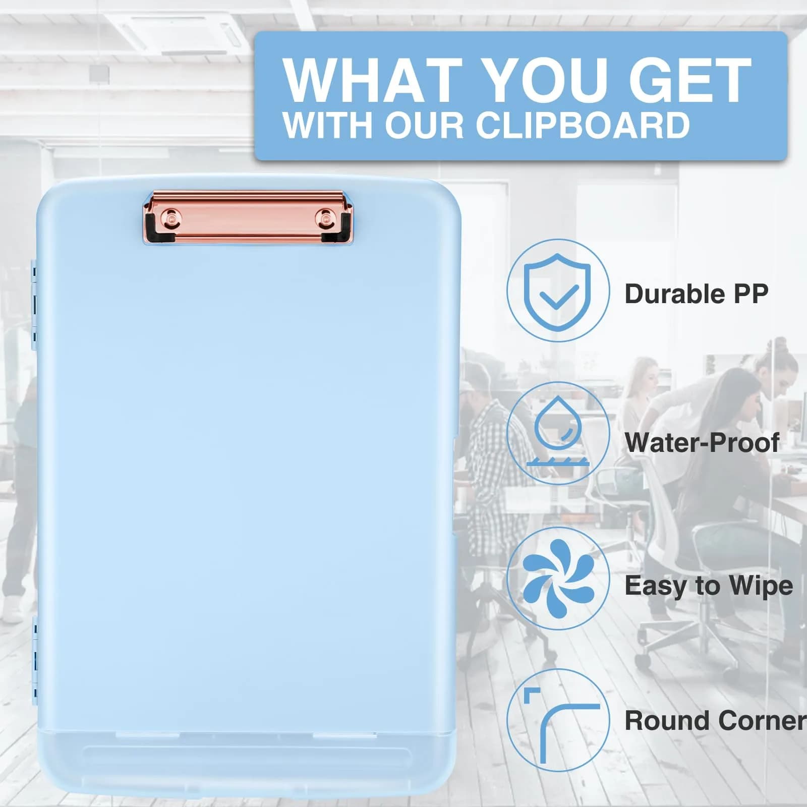 Sooez Storage Clipboard Baby Blue With Rose Gold Clip 36.8 cm (14.5 in) | High Capacity Paper Organizer - view 4