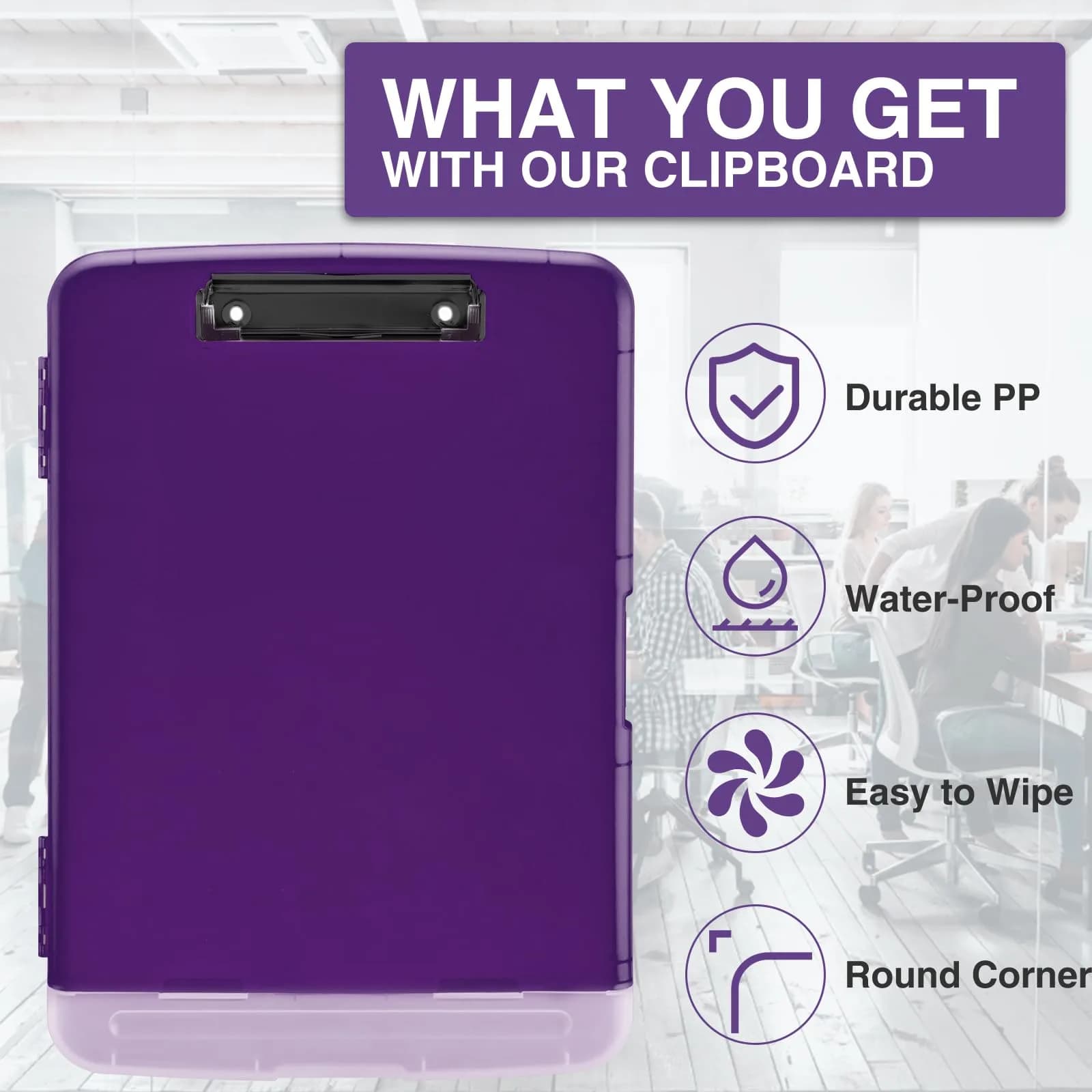 Sooez Storage Clipboard with Pen Holder, Dark Purple, 8.5x11 Inch | High Capacity for Students & Professionals - view 4