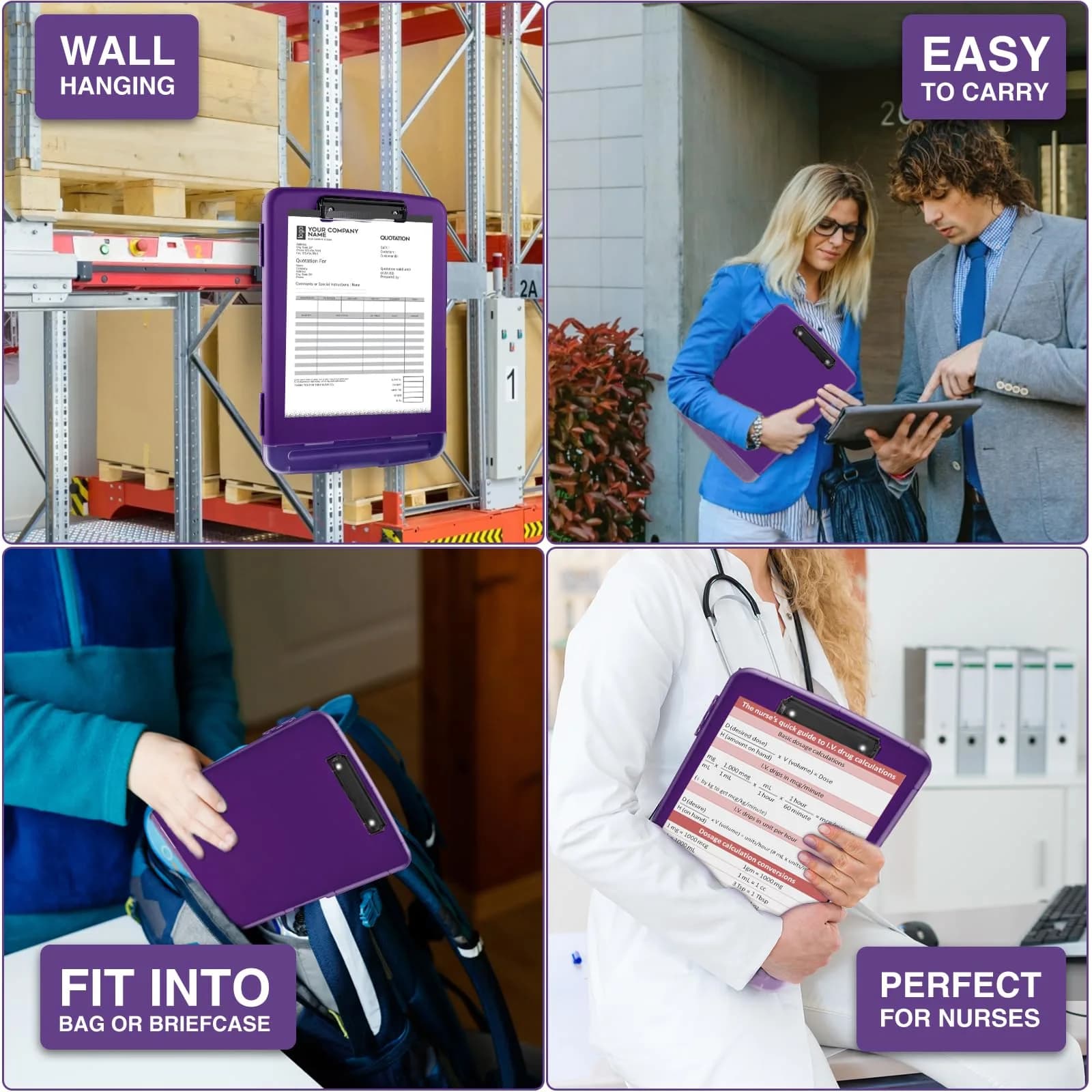 Sooez Storage Clipboard with Pen Holder, Dark Purple, 8.5x11 Inch | High Capacity for Students & Professionals - view 7