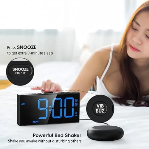 Mesqool Loud Alarm Clock with Bed Shaker & Dual Alarms, USB Port | 18.2 cm (7.5 inch) Display, Battery Backup thumbnail 4