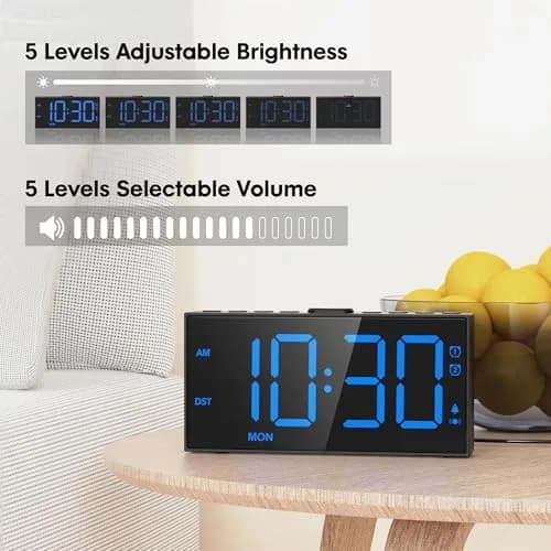 Mesqool Loud Alarm Clock with Bed Shaker & Dual Alarms, USB Port | 18.2 cm (7.5 inch) Display, Battery Backup thumbnail 5