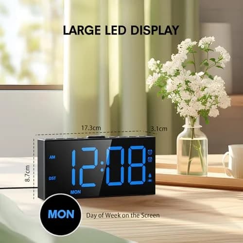 Mesqool Loud Alarm Clock with Bed Shaker & Dual Alarms, USB Port | 18.2 cm (7.5 inch) Display, Battery Backup thumbnail 6