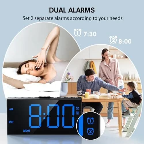 Mesqool Loud Alarm Clock with Bed Shaker & Dual Alarms, USB Port | 18.2 cm (7.5 inch) Display, Battery Backup thumbnail 3