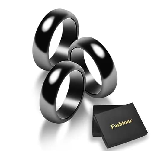 Fashtour Magnetic Hematite Rings, 3 Pack Black Rings for Men & Women 6mm Wide | Root Chakra Healing & Stress Relief thumbnail 1