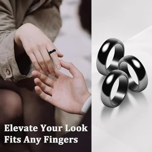 Fashtour Magnetic Hematite Rings, 3 Pack Black Rings for Men & Women 6mm Wide | Root Chakra Healing & Stress Relief thumbnail 5