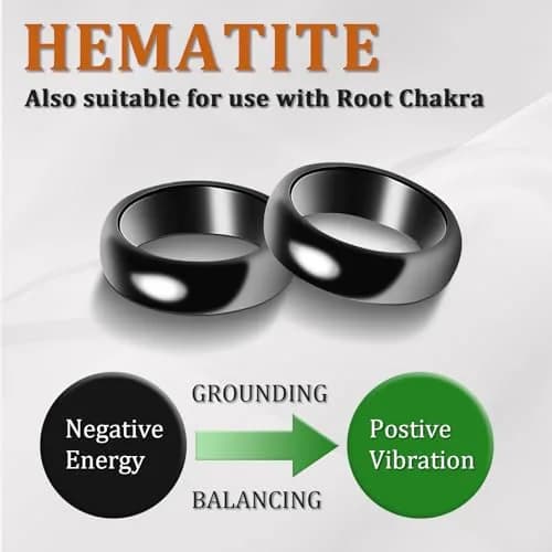 Fashtour Magnetic Hematite Rings, 3 Pack Black Rings for Men & Women 6mm Wide | Root Chakra Healing & Stress Relief thumbnail 2