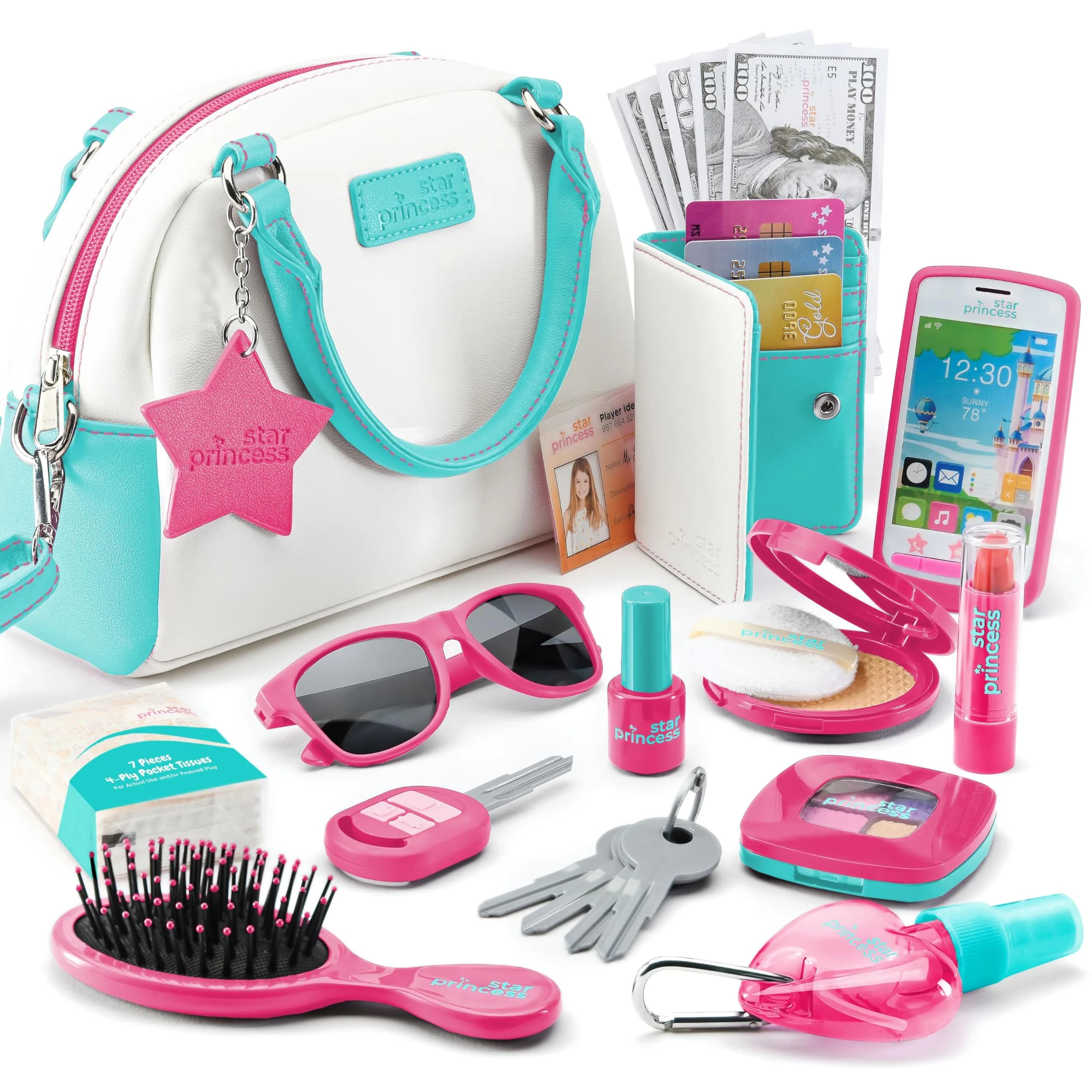 Star Princess Play Purse for Little Girls - Toddler Girl Toys, 3 Year Old Girl Gifts | Pretend Play Accessories — Deluxe Purse Set - Star Blue