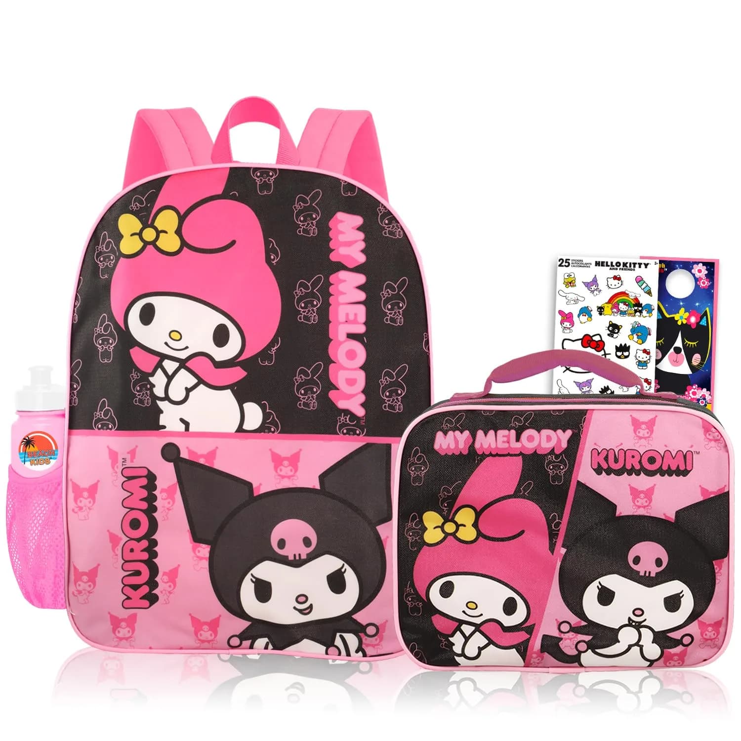 SANRIO My Melody Kuromi Backpack & Lunch Box Set for Girls | 16" School Bundle with Water Bottle & Stickers — Multicolor