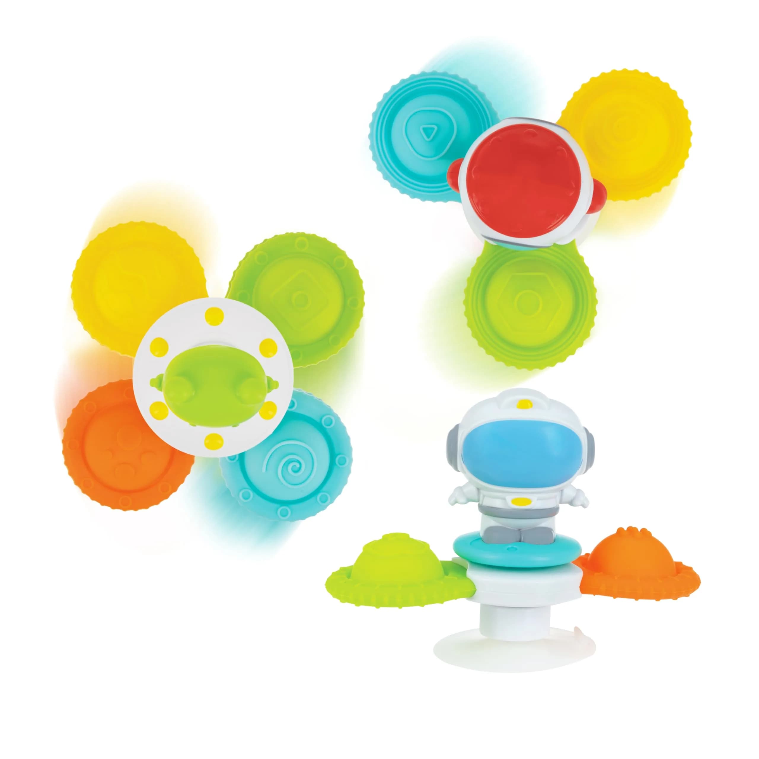 Nuby Suction Spinner Toys with Spinning Poppers – 3 Pack Baby Fidget Toys for High Chair & Bath, Space Theme, 12m+ | Bright Colors & Safe Materials — Space Theme
