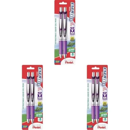 Pentel EnerGel Deluxe RTX Retractable Gel Pens, 0.7mm Medium Tip, Violet Ink, 6 Pack (2 Pens x 3 Packs) | Smooth Writing, Fast-Drying thumbnail 1